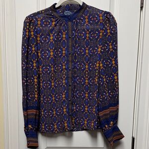 Women’s Scoop Blue and Orange Patterned Blouse - Size Small